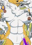  abs anthro breasts digimon digimon_(species) fangs female fur hi_res nipples open_mouth renamon smile solo teeth tongue yawg 