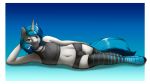  2019 absurd_res anthro blue_eyes border bulge choker clothing digital_media_(artwork) equid fan_character girly gradient_background hair hi_res horn legwear looking_at_viewer lying male mammal multicolored_hair my_little_pony navel on_side shirt short_hair simple_background skipsy smile solo striped_legwear stripes supersaw_(dee-dee-tee) thigh_highs two_tone_hair underwear unicorn white_border 
