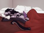  anthro balls bed erection eyes_closed fur hair hi_res lying male nude on_back pillow sergal sleeping solo sonsasu 