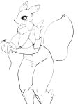  2019 anthro big_breasts biped black_nose black_sclera bra breasts butt canid canine clothing digimon digimon_(species) female fluffy fluffy_tail fur hi_res looking_at_viewer mammal renamon rtr simple_background solo standing thick_thighs underwear 