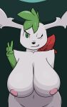  anthro antlers big_breasts breasts hi_res horn jaylen_the_meowstic legendary_pok&eacute;mon mohawk nintendo one_eye_closed peace_sign_(disambiguation) pok&eacute;mon pok&eacute;mon_(species) shaymin shaymin_(sky_form) video_games wink 