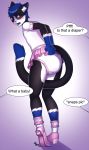  2018 anthro arh blush clothed clothing dialogue diaper digital_media_(artwork) dress embarrassed english_text felid feline fur girly hair hi_res humiliation leopold_(waitforrain) looking_back male mammal sad shaded skimpy solo speech_bubble standing text 