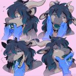  blue_eyes blush claws drooling finger_in_mouth hair hands_in_mouth horn hypnosis looking_at_viewer mind_control mouth_play mouthplay murkbone open_mouth saliva simple_background tongue tongue_out 