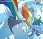  ball blush butt clothing cold-blooded-twilight dock equid equine female friendship_is_magic hair horn horse long_hair mammal multicolored_hair my_little_pony pink_hair pony pterippus rainbow_dash_(mlp) raised_tail shorts smile sport unicorn 
