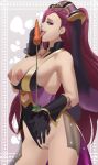  animal_ears arrow black_gloves breasts breasts_outside bunny_ears carrot fire_emblem fire_emblem_heroes flower gloves huge_breasts leotard leotard_aside licking loki_(fire_emblem_heroes) long_hair nintendo nipples ponytail purple_eyes pussy sinccubi tongue tongue_out 