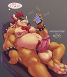  anthro balls barazoku body_hair bowser bracelet chest_hair cock_ring collaboration dunothewolf erection hair hi_res humanoid_penis jewelry male mario_bros navel navel_piercing nintendo nipple_piercing nipples nude onomatopoeia pecs penis phone piercing pubes red_hair slightly_chubby solo sound_effects spiekd_shell spiked_bracelet spiked_bracelets spiked_cock_ring spikes spiritraptor vein veiny_penis video_games 