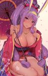  animal_ears cleavage fate/grand_order kimono nitocris_(fate/grand_order) sherryqq thighhighs umbrella 