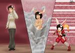  2018 anthro black_hair breasts covering covering_breasts female hair hairclip human human_to_anthro lagomorph mammal melee_weapon ninja nude open_mouth rabbit red_eyes sequence short_hair short_stack shrinking simple_background smoke solo standing surprise transformation weapon wide_hips witchfiend 