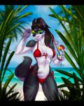  2019 5_fingers anthro bikini black_bars black_hair breasts canid canine canis clothed clothing digital_media_(artwork) domestic_dog female green_eyes hair looking_at_viewer mammal midriff navel skiba613 skimpy smile solo swimsuit 