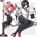  1girl androgynous android animal_ears black_hair cat_ears hat high_heels mad_mew_mew magical_girl mettaton napstablook nurse_cap nurse_uniform pink_hair tail thighhighs undertale 