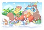  &gt;_&lt; 2019 azuma_minatsu eevee nintendo open_mouth pikachu pok&eacute;mon pok&eacute;mon_(species) snow swinub tagme video_games 
