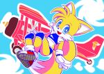  2019 aircraft airplane anthro biped blue_eyes blush canid canine cheek_tuft clothed clothing cloud crossed_legs crossgender cub dipstick_tail eyelashes female flat_chested footwear fox fully_clothed fur fur_tuft gloves head_tuft mammal midriff miles_prower multicolored_tail open_mouth open_smile shirt shoes signature smile solo sonic_(series) suspended_in_midair tailchana tank_top tuft white_fur yellow_fur young 