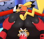  2019 anthro big_butt blush butt claws clothed clothing colored cosplay_pikachu digital_media_(artwork) duo erection eyelashes felid feline female fur hi_res huge_butt humanoid_penis incineroar looking_back male mammal mask muscular muscular_male nintendo open_mouth penetration penis pikachu pikachu_libre pok&eacute;mon pok&eacute;mon_(species) red_fur sex smile thick_thighs tongue video_games wide_hips yellow_fur zieis 