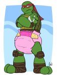  anthro bandage bandanna belt blush clothing crossed_arms diaper elbow_pads frown hi_res knee_pads looking_at_viewer male mask ninja partially_colored raphael_(tmnt) reptile scalie shell solo soul-silver-dragon standing teenage_mutant_ninja_turtles turtle wraps 