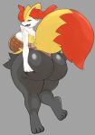  2019 3_fingers 3_toes anthro big_breasts big_butt braixen breasts butt butt_grab canid canine cheek_tuft clothed clothing dipstick_tail eyelashes fangs feet female fur hand_on_butt huge_breasts huge_butt inner_ear_fluff kneeling looking_back mammal multicolored_tail nintendo open_mouth orange_eyes pok&eacute;mon pok&eacute;mon_(species) presenting presenting_hindquarters raised_tail rear_view seductive shoulder_tuft smile solo stick teeth thick_thighs toes tongue tuft vammzu video_games wide_hips 