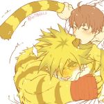  biceps blonde_hair brown_eyes duo felid fur green_eyes hair hand_wraps human iotto1026 licking magan male male/male mammal muscular muscular_male pantherine protagonist_(tas) signature striped_fur stripes tiger tokyo_afterschool_summoners tongue tongue_out twink_protagonist_(tas) video_games wraps 