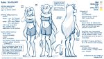  2019 anthro barefoot canid canine canis chest_tuft clothed clothing digitigrade english_text female front_view hair hi_res human keidran long_hair mammal midriff model_sheet monochrome navel pawpads raine_silverlock rear_view shorts simple_background sketch smile solo text tom_fischbach tongue tongue_out tuft twokinds webcomic white_background wolf 