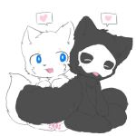  ambiguous_gender anthro black_fur black_sclera black_tail blue_eyes blush canid canine canis changed_(video_game) chano cub digital_media_(artwork) duo fur lin_(changed) mammal paws puro_(changed) sitting solo white_fur white_tail wolf young 