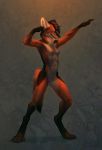  abstract_background anthro black_lips breasts canid canine claws digitigrade female fur gloves_(marking) hanmonster hi_res mammal maned_wolf markings muscular nipples nude orange_fur pussy socks_(marking) solo standing toe_claws 