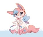  2019 ambiguous_gender blue_eyes canid canine digital_media_(artwork) eeveelution grass mammal nintendo pok&eacute;mon pok&eacute;mon_(species) shuryashish simple_background sylveon video_games 