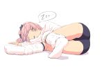  1girl ass bow breasts buruma eyes_closed hair_bow hibari_(senran_kagura) jacket large_breasts leg_warmers lying on_ground on_side pink_hair senran_kagura short_twintails sleeping smile solo tottotonero track_jacket twintails zipper zzz 