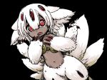  1girl claws dark_skin extra_arms faputa ike_(altitude_attitude) looking_at_viewer made_in_abyss monster_girl multiple_arms navel open_mouth red_eyes sharp_teeth solo teeth very_dark_skin white_hair 
