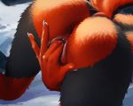  anthro butt canid canine canis digital_media_(artwork) drevina_flynn female fingering fur hi_res in_heat mammal nude penetration pussy pussy_juice raidenflynn solo thick_thighs tril-mizzrim wolf 