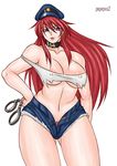  biker_cap blue_eyes capcom choker cuffs final_fight handcuffs nipples papepox2 poison poison_(final_fight) pubic_hair red_hair shorts torn_clothes 