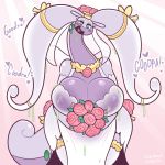  ! &lt;3 &lt;3_eyes 2019 antennae anthro areola big_breasts blush bouquet breasts cleavage clothed clothing cobat dragon dress female flower goober_(cobat) goodra gooey green_eyes hi_res holding_object huge_breasts human mammal nintendo nipples open_mouth plant pok&eacute;mon pok&eacute;mon_(species) simple_background slime smile solo thick_thighs translucent transparent_clothing video_games voluptuous wedding_dress wide_hips 