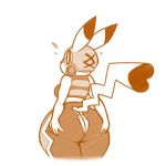 anthro big_butt breasts butt cleft_tail clothed clothing cosplay_pikachu dakkpasserida female huge_butt mammal mask monochrome nintendo pants pikachu pikachu_libre pok&eacute;mon pok&eacute;mon_(species) solo thick_thighs torn_clothing torn_pants video_games wide_hips 