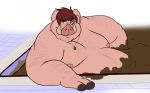  anthro belly big_belly brown_hair chubby_cheeks domestic_pig fingers hair hooved_fingers jewelry lodoss-12 male mammal moobs mud mud_bath necklace nipples nude obese obese_male overweight overweight_male sitting smile solo suid suina sus_(pig) tusks 