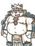  2019 anthro belly blush canid canine canis clothing fundoshi horkeukamui humanoid_hands japanese_clothing male mammal mind_drive mizuse_higomaru moobs navel nipples overweight overweight_male simple_background solo tokyo_afterschool_summoners underwear video_games white_background wolf yellow_eyes 