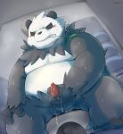  2019 anthro balls belly blush cum cum_on_hand ejaculation hi_res humanoid_hands leaf male mammal moobs nintendo overweight overweight_male pangoro penis pok&eacute;mon pok&eacute;mon_(species) sitting solo video_games wanisuke 