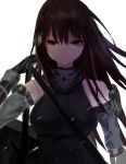  1girl bandanna bangs bare_shoulders black_gloves black_shirt breasts brown_eyes brown_hair closed_mouth commentary_request detached_sleeves dokomon eyebrows_visible_through_hair girls_frontline gloves green_hair grey_sleeves hair_between_eyes hair_ornament hand_up highres korean_commentary large_breasts long_hair long_sleeves m4a1_(girls_frontline) multicolored_hair ribbed_shirt shirt simple_background sketch skull_print sleeveless sleeveless_shirt solo streaked_hair upper_body v-shaped_eyebrows very_long_hair white_background 