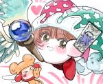  90s angel_wings blush brown_eyes brown_hair card_captor_sakura hat jester_cap kirby kirby_(series) looking_at_viewer meta_knight nintendo parody smile waddle_dee wand wings wokaya 