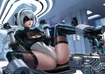  1girl alexanderdinh android blindfold boots high_heel_boots high_heels highleg highleg_leotard leotard lips nier_(series) nier_automata short_hair silver_hair stiletto_boots stiletto_heels thigh_boots thighhighs yorha_no._2_type_b 