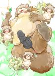  2019 anthro anus balls belly blush brown_fur bulge butt canid canine clothing erection fur group gyobu humanoid_hands humanoid_penis leaf male mammal moobs nipples overweight overweight_male penis pikaqoo_(artist) raccoon_dog tanuki tokyo_afterschool_summoners tongue tongue_out underwear video_games young 