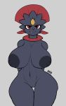  anthro areola big_breasts breasts bunybunyboi female hi_res huge_breasts looking_at_viewer mammal navel nintendo nude pok&eacute;mon pok&eacute;mon_(species) pussy red_eyes simple_background smile solo thick_thighs thigh_gap video_games voluptuous weavile wide_hips 
