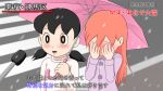  2girls black_eyes black_hair child doraemon hasuke minamoto_shizuka multiple_girls pink_hair riruru 