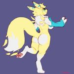  anthro breasts butt colored_sketch digimon digimon_(species) female hi_res keishinkae looking_back renamon simple_background smile solo standing 