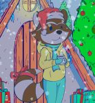  chillhop_raccoon christmas holidays lo-fi mammal mursa procyonid raccoon ribbons snow winter 