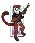  2019 absurd_res anthro avenged_sevenfold black_nose bottomless brown_fur clothed clothing digital_media_(artwork) fluffy fur gatnial guitar hi_res male mammal musical_instrument perosama procyonid raccoon shirt smile solo t-shirt white_fur 