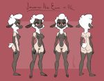  2019 birchly bovid breasts brown_eyes caprine cloven_hooves dark_skin domestic_sheep female half-closed_eyes hooves jewene_the_ewe mammal model_sheet multiple_angles nipples nude pussy shaven sheep smile solo wool 