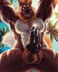  anthro arcanine armpit_hair balls canid canine cum cum_drip cum_on_penis dripping drooling hi_res humanoid_penis knot looking_at_viewer male mammal muscular muscular_male nintendo open_mouth penis pok&eacute;mon pok&eacute;mon_(species) pubes saliva solo vein video_games xuan_sirius 