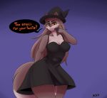  2019 anthro bunybunyboi canid canine clothed clothing digital_media_(artwork) female fox hair hat hi_res looking_at_viewer magic_user mammal simple_background solo text witch witch_hat 