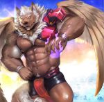  2019 abs anthro canid canine canis fur hi_res male mammal marchosias muscular muscular_male pecs salz_sop scar tokyo_afterschool_summoners video_games wings wolf 