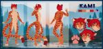  felid fight_(artist) footprint hair kami_(kamithetiger) male mammal model_sheet pantherine pawprint red_hair standing tiger 