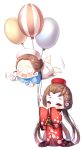  2girls balloon bangs blue_capelet blush_stickers braid brown_hair capelet character_request chibi commentary_request eyes_closed floral_print forehead hat heart holding holding_balloon identity_v japanese_clothes kimono long_hair long_sleeves low_twintails mini_hat multiple_girls nurse_cap o_o obi open_mouth parted_bangs print_kimono red_headwear red_kimono sash simple_background skirt sleeves_past_wrists standing teardrop tempi_(yise426) twintails very_long_hair wavy_mouth white_background white_footwear white_headwear white_skirt wide_sleeves 
