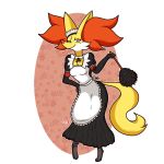  anthro beauty_mark clothing delphox feather_duster feet female hi_res looking_at_viewer mahoxy maid_uniform nintendo pok&eacute;mon pok&eacute;mon_(species) seductive solo standing uniform video_games 