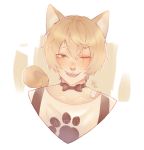  animal_humanoid blonde_hair canid canid_humanoid canine canine_humanoid collar dog_humanoid hair humanoid mammal moriartea-chan one_eye_closed open_mouth red_eyes ribbons scar short_hair smile taro_(moriartea-chan) 